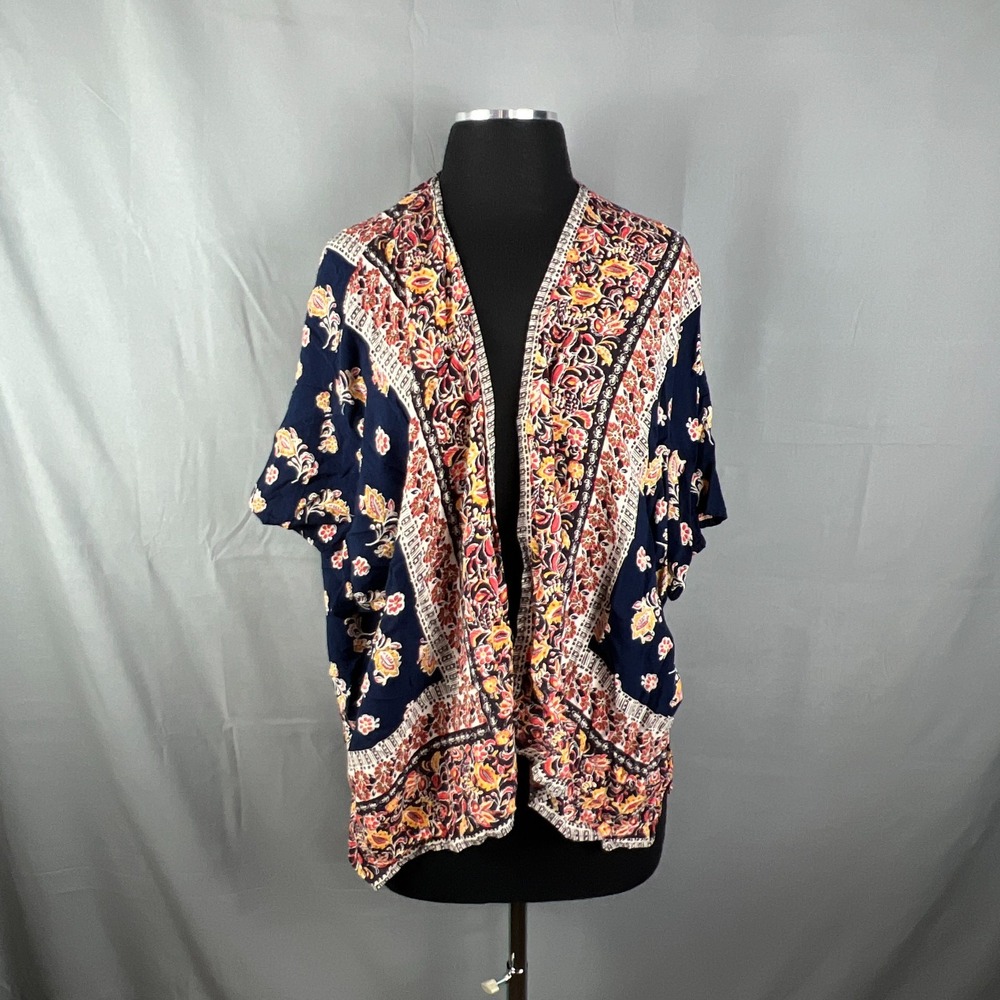 Angie Kimono Cover Up Womens Medium Multicolor Floral Printed Rayon Open Front
